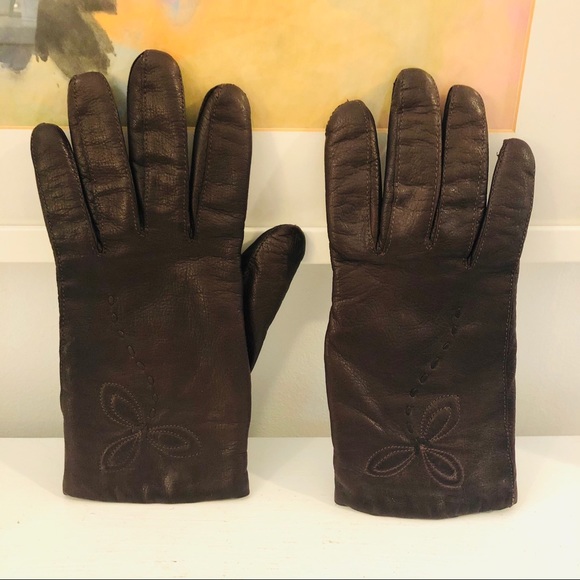 Pair of vintage embroidered lined leather gloves - Picture 2 of 8